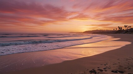 Obraz premium Serene Beach Sunset with Vibrant Sky and Calm Ocean Waves V4