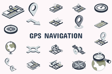 GPS Navigation Lineal Color Vector Illustration Icon Sticker Set Design Materials