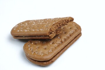 Chocolate biscuit sandwich isolated on white