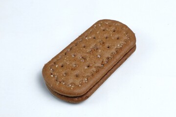 Chocolate biscuit sandwich isolated on white