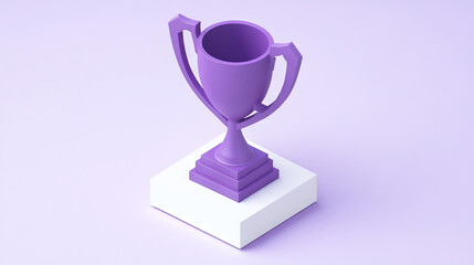 finance, A purple trophy icon, isometric design style, simple background, 3D rendering, cartoon game art style, clay material, matte texture and soft lighting effects.