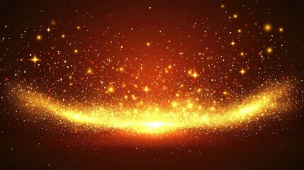 Glowing golden dust sparkles with bright yellow bokeh and rich red-orange holiday tones on a luxurious abstract background, vector style