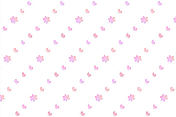 グラデーションがかったハートの花びらが並ぶ斜めになった点線の花模様