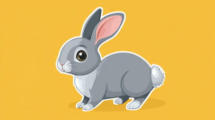 beautiful, Cute gray rabbit sticker, simple and cute version, colorful cartoon style, plain yellow background, flat illustration, 2D design, high quality, detailed, HD, 8K, --no text fonts letters wa