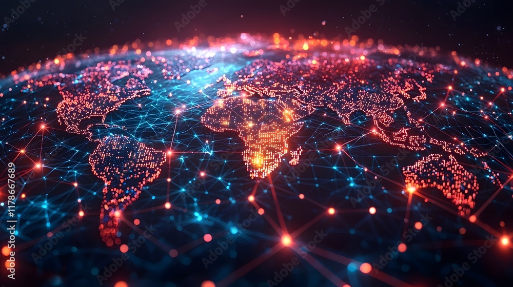 Aufkleber pulsing digital matrix of global connections and networking concept with copy space