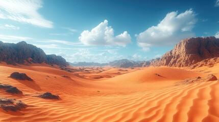 Naklejka premium Expansive desert landscape with rolling sand dunes.