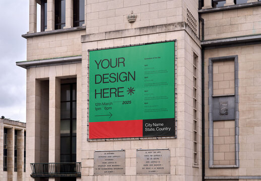 Mockup Of Square Customized Poster On Building