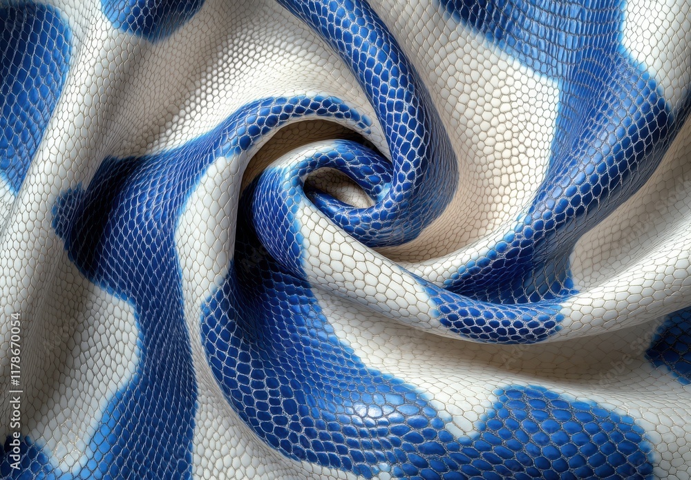 Poster abstract close-up of blue and white snake skin texture with intricate patterns and swirling design f