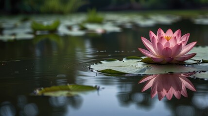 nature background,Pink Lotus flower (Nelumbo nucifera) with reflection with still water and a natural background with still water and a natural background
