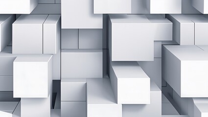 Obraz premium Abstract geometric design with white and gray 3D cubes arranged in a minimalist pattern, creating depth and perspective. Monochrome palette, clean lines, and sleek style.