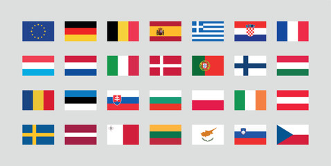 Flag of All European Union member countries. European Union countries flag Bundle.