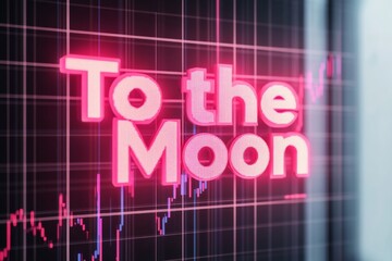 Neon To the Moon Sign Illuminating a Digital Grid with Cryptocurrency Icons