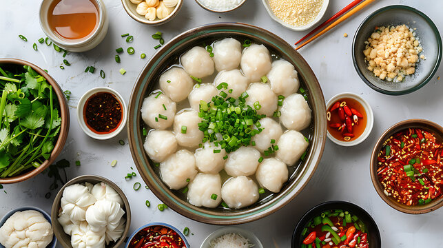 Fish balls with vegetables in the bowl