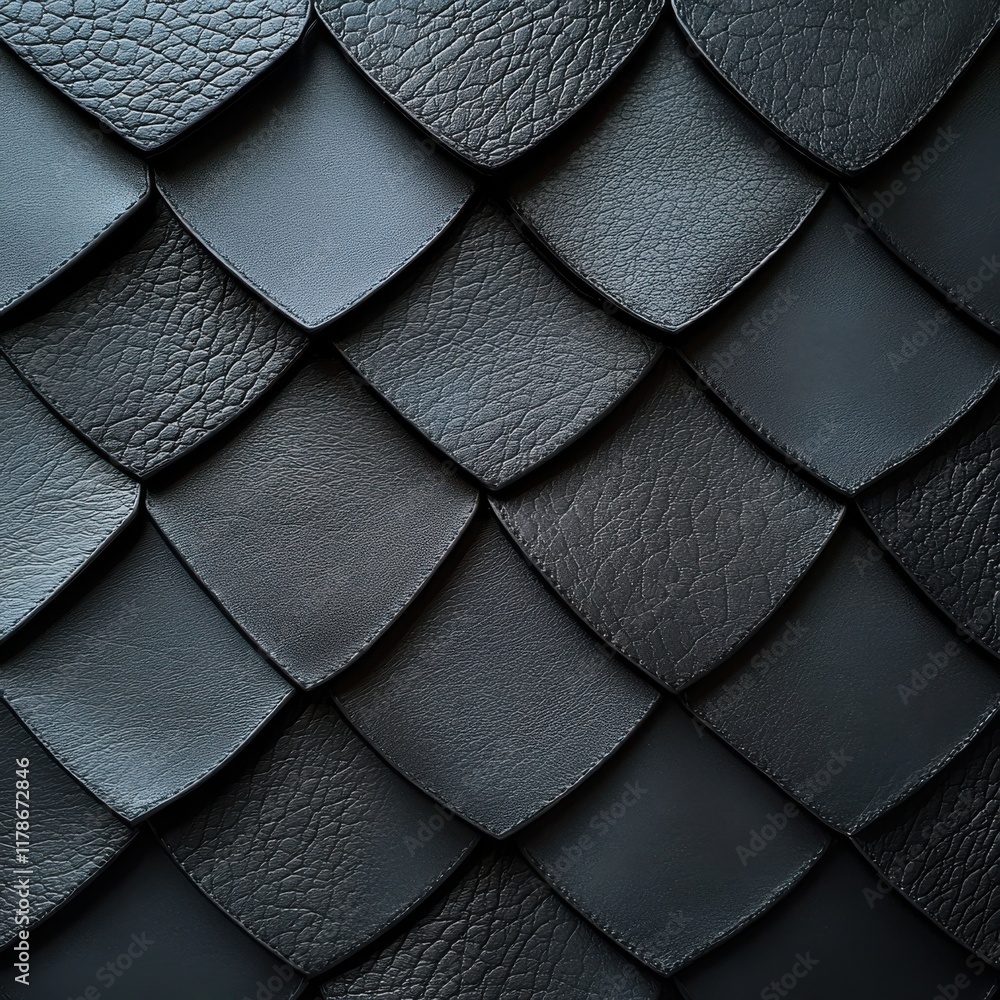 Poster black leather texture close-up showcasing unique scales arranged in an elegant pattern, emphasizing 