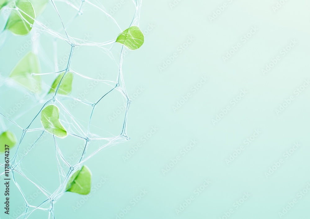 Aufkleber futuristic nature connection green leaves within translucent geometric web