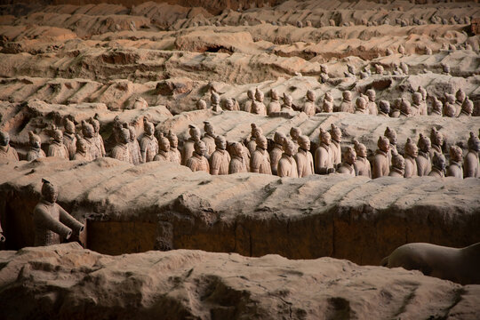 Xian, China - 16 October 2024: Terracotta Army Warriors Archaeological Excavation Site, Xian China