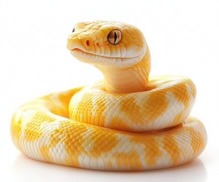 Captivating Close-Up of a Striking Yellow and White Ball Python Showcasing Intricate Scale Patterns and Expressive Eyes Against a Clean Background