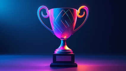 Neon Glow Trophy Cup on Gradient Background