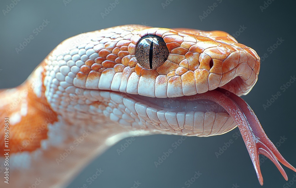 Poster captivating close-up of an orange and white snake showcasing intricate scale patterns and expressive