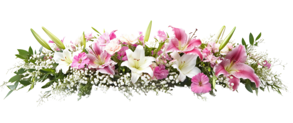 a beautiful flower arrangement with pink and white lilies isolated on a transparent background