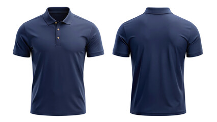 navy blue blank polo shirt template from two sides isolated on transparent white background, clipping path