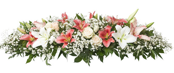 Fototapeta premium a beautiful flower arrangement with pink and white lilies isolated on a transparent background
