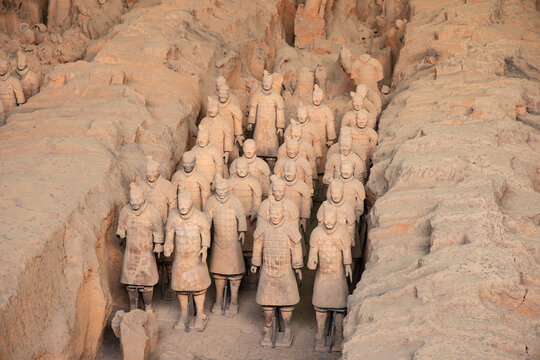 Xian, China - 16 October 2024: Terracotta Army Warriors Archaeological Excavation Site, Xian China
