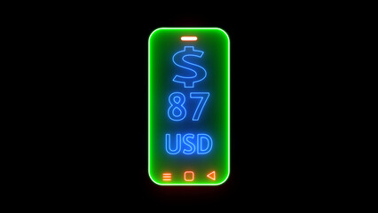 Smartphone icon with 87  dollar. Internet banking icon in thin line style vector illustration graphic design. MobilePay icon line vector illustration. Smartphone icon with dollar 