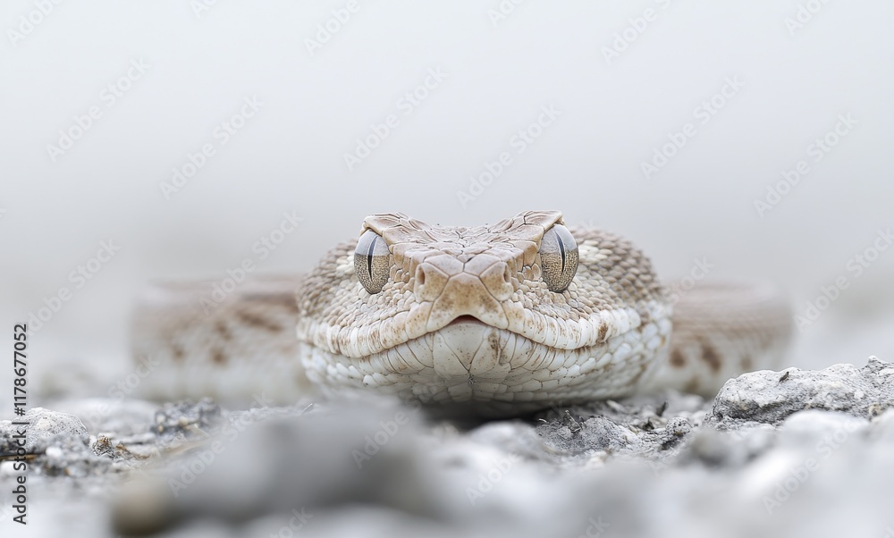Poster close-up capture of a unique snake on a textured surface in natural setting, showcasing intricate de
