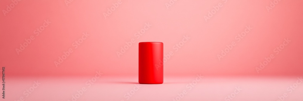 Aufkleber minimalist still life of bright red cylindrical object on gradient pink background