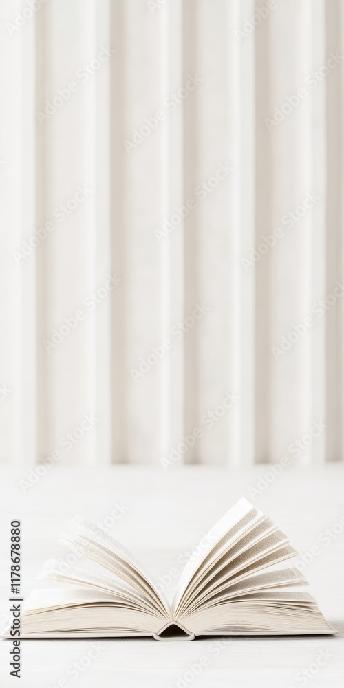 Poster open book on minimalist background with soft lighting