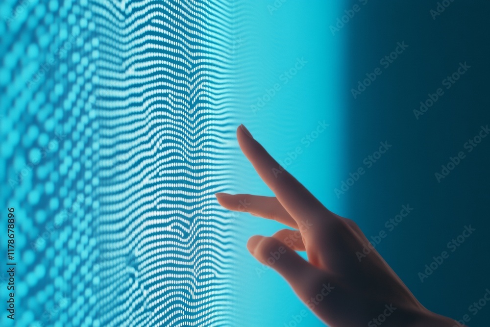 Aufkleber futuristic touch interaction with digital interface on turquoise background
