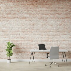 Minimalist Office Workspace with Brick Wall and Modern Desk Design