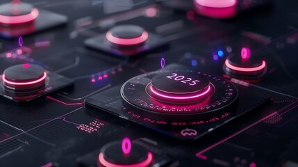 2025 sales pipeline projections represented by sleek 3D graphics of stacked revenue targets and market penetration statistics. year 2025 business growth goals 