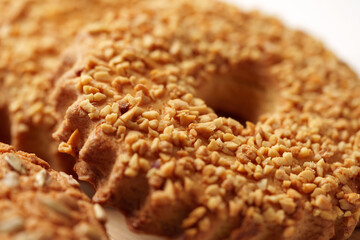 Delicious sesame cookies displayed close up with a golden brown texture and a crunchy appearance