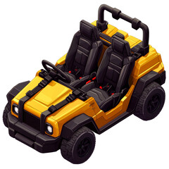 A vibrant yellow off-road buggy, perfect for adventurous journeys. This digital illustration showcases a fun, sporty vehicle ideal for kids' play or exciting recreational drives.