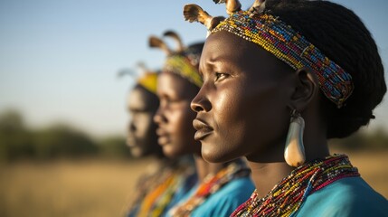 Obraz premium Cultural celebration of indigenous women african savanna portrait photography natural light side view empowerment