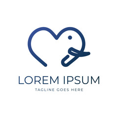 Simple Minimalist Elephant Love Line Icon Symbol Logo Design