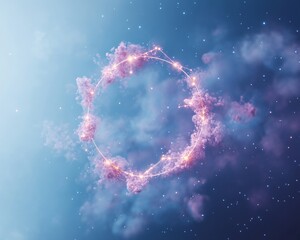 Dreamy Celestial Circle in a Starry Sky with Ethereal Pastel Glow