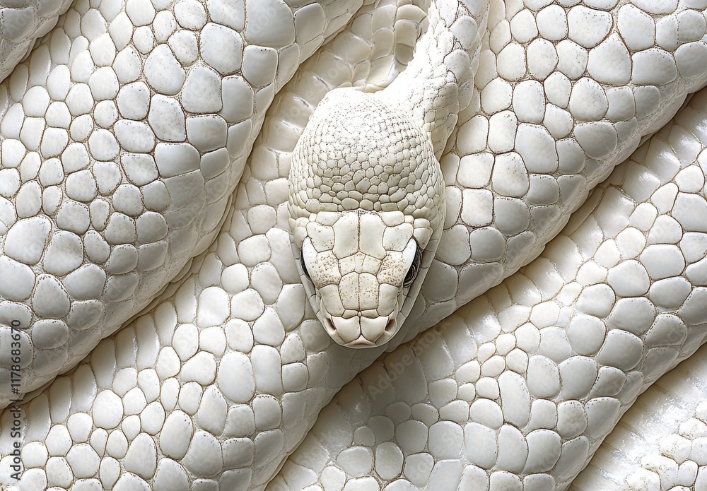 Poster close-up of a stunning white snake with intricate scales showcasing unique patterns, perfect for nat