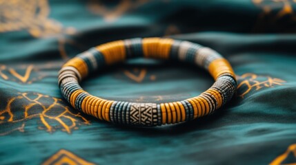 Naklejka premium Vibrant artisan bracelet showcase local market jewelry photography cultural setting close-up view craftsmanship highlight