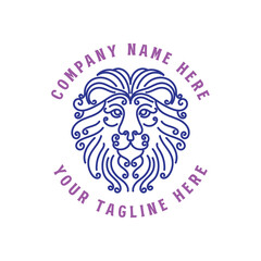 Vintage Retro Leo Lion Head Face with Line Style Badge Emblem Label Logo Design