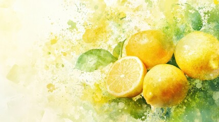 Watercolor Lemon tree branches seamless border,lemon set On a white background,Summer citrus fruit,Juicy colors,Hand drawn lemon set,Botanical illustration collection,Whole lemons,banner menu drink.