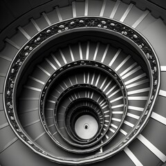 Fototapeta premium Elegant Spiral Staircase Architecture Black and White Interior Design Geometric Pattern