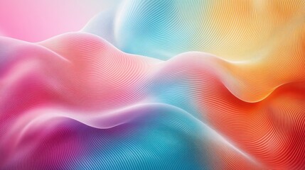 Obraz premium Abstract fluid waves in soft pink, blue, orange, and yellow tones forming a flowing gradient pattern.