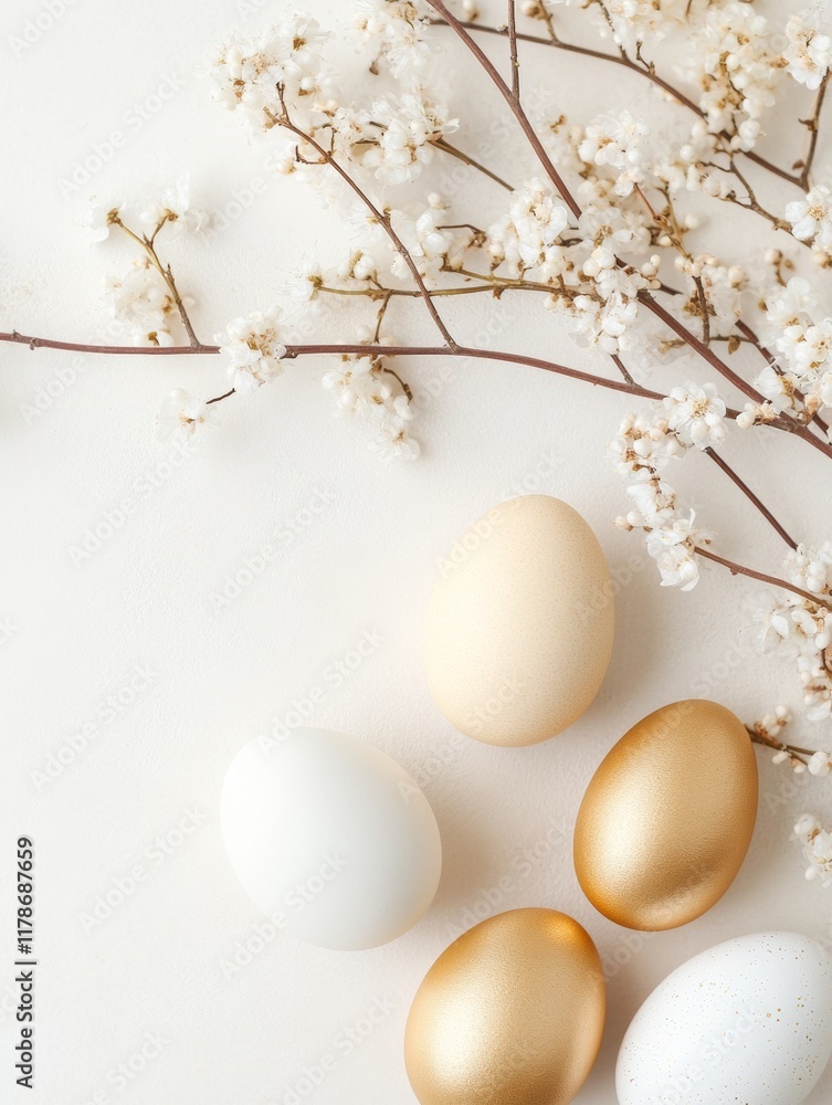 Poster elegant springtime arrangement of easter eggs and delicate twigs on soft background