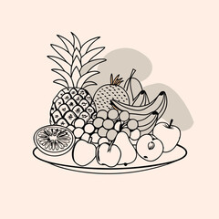 a vector silhouette of a fruit platter featuring a variety of fruits,
