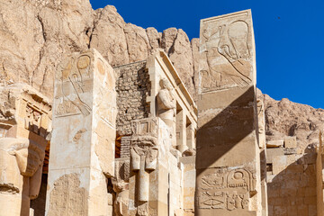 Egypt, hieroglyphs - Mortuary Temple of Hatshepsut in the necropolis Deir el-Bahari of Thebes, Luxor