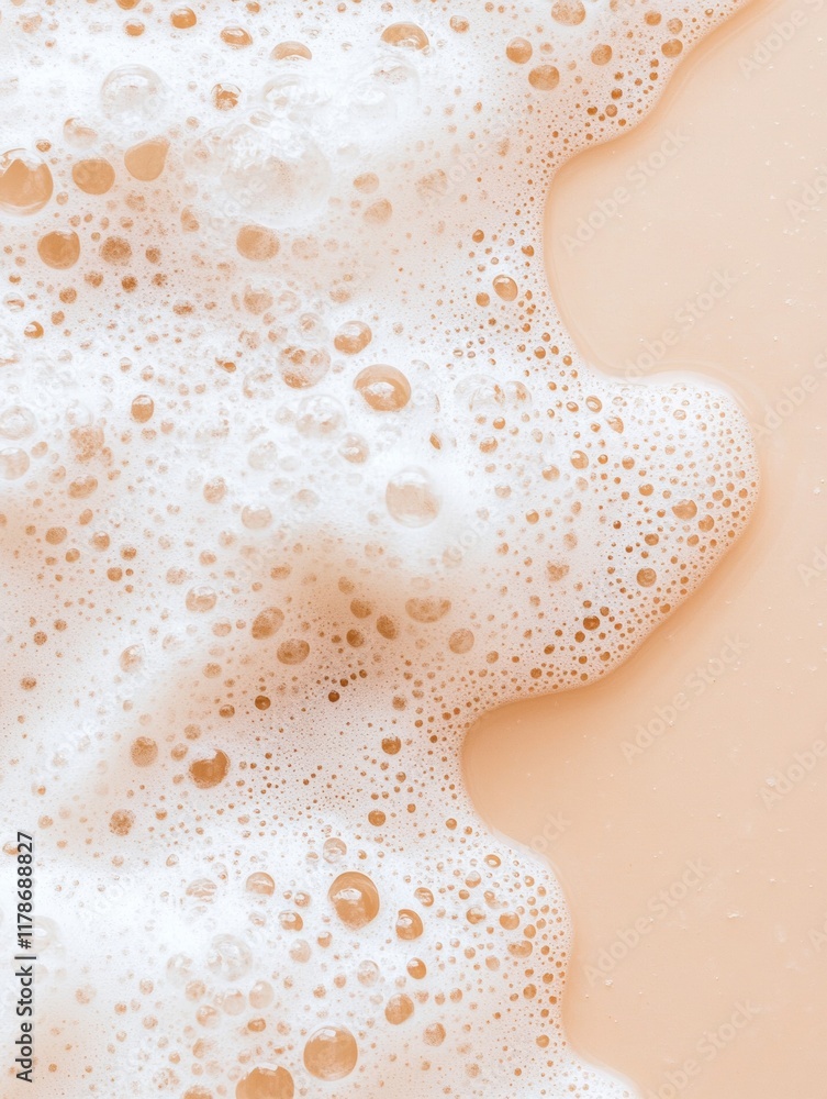 Poster Close-Up of Soap Bubbles and Foam on a Peach Background