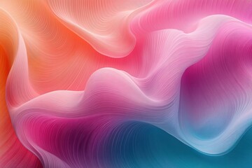Obraz premium Abstract flowing waves in pink, orange, and teal hues forming a soft, fabric-like composition with layered curves.